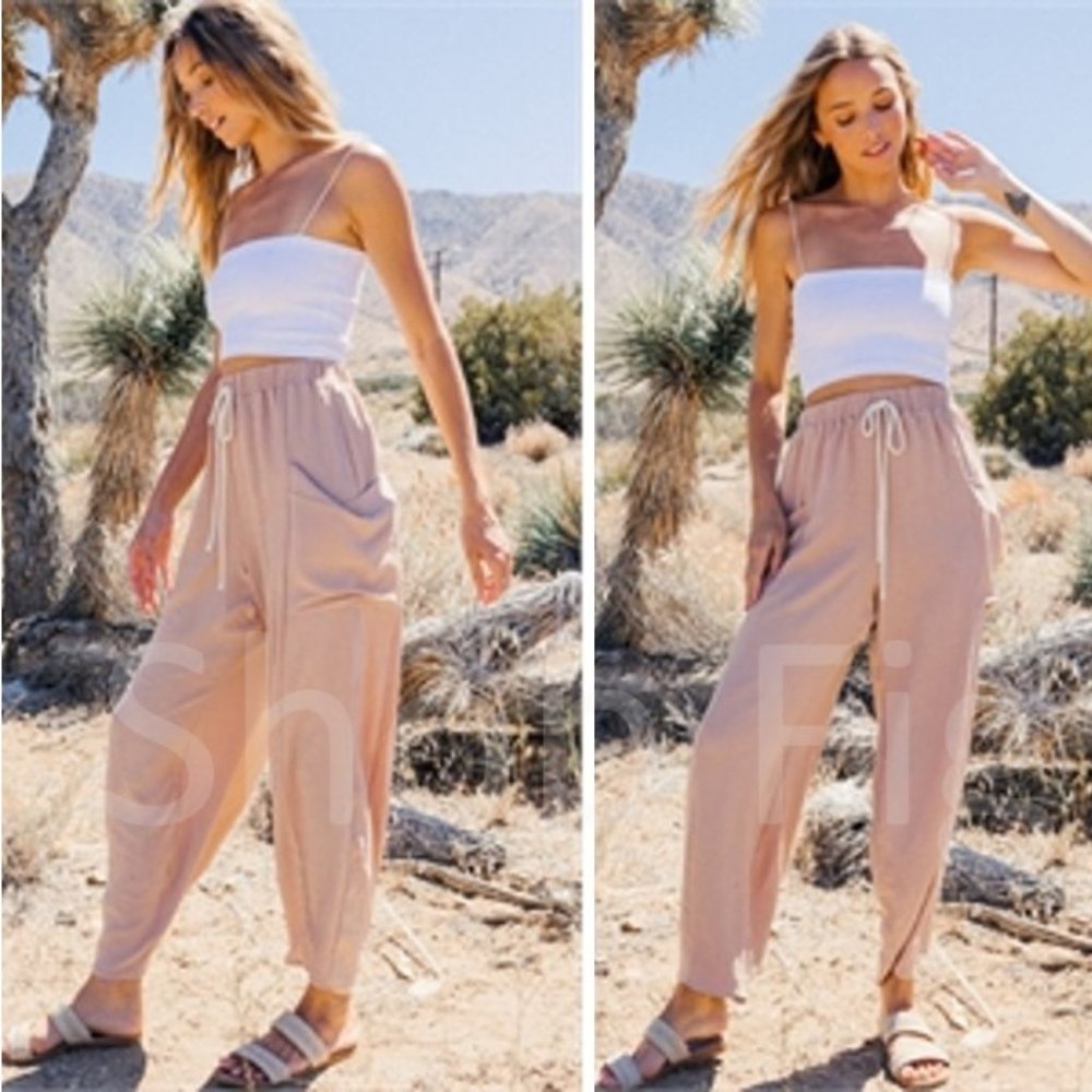 New Wide Leg Pocketed Harem Band Pants /  Jogger Casual Jeans Drawstring… - Picture 4 of 8